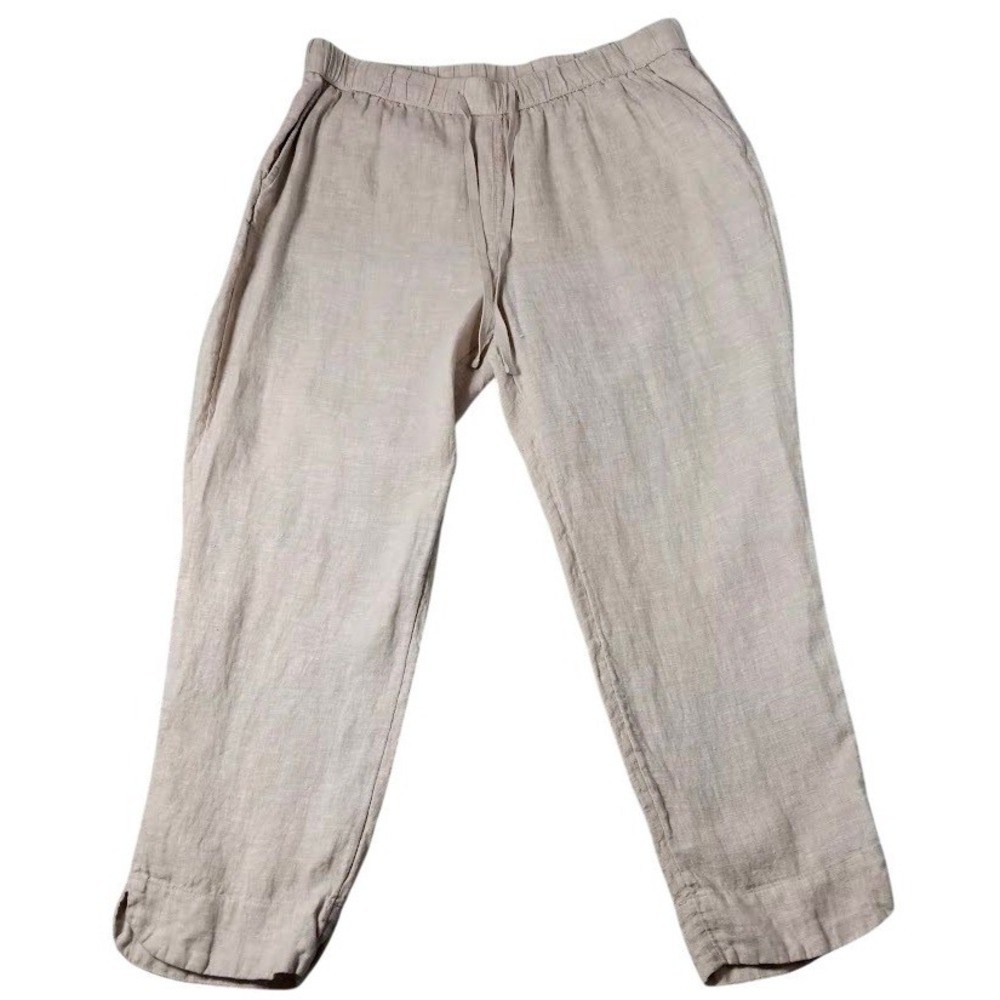 Caslon Linen Pants Womens Petite Large Beige Ankle Tapered Elastic Waist Pockets